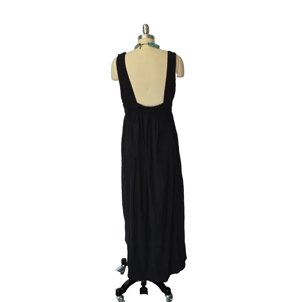 Free People Delphine Midi Dress Size M Black Sleeveless Gauzy Smocked Jumper